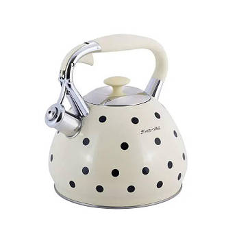 Чайник 3 л Kamille з неіржавкої сталі зі свистком і ручкою з покриттям "soft-touch" бежевий КМ-0695AN