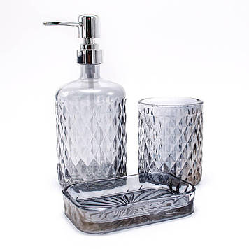 Набір аксесуарів для ванної кімнати скляний "Аргал графіт" 3 пр S&T 888-157