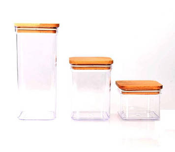 Набір із 3 Харчових Контейнера Wellini з кришкою з дерева Туреччина 14-8w