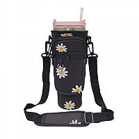 Чохол-сумка для термокружки Stanley Quencher 1,18 л з ремінцем, захисний кейс для кухля, чорна ромашка KT7001313. solve
