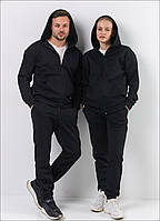 Парні спортивні костюми для зими з тринитки на блискавці кофта та штани на флісі чорний