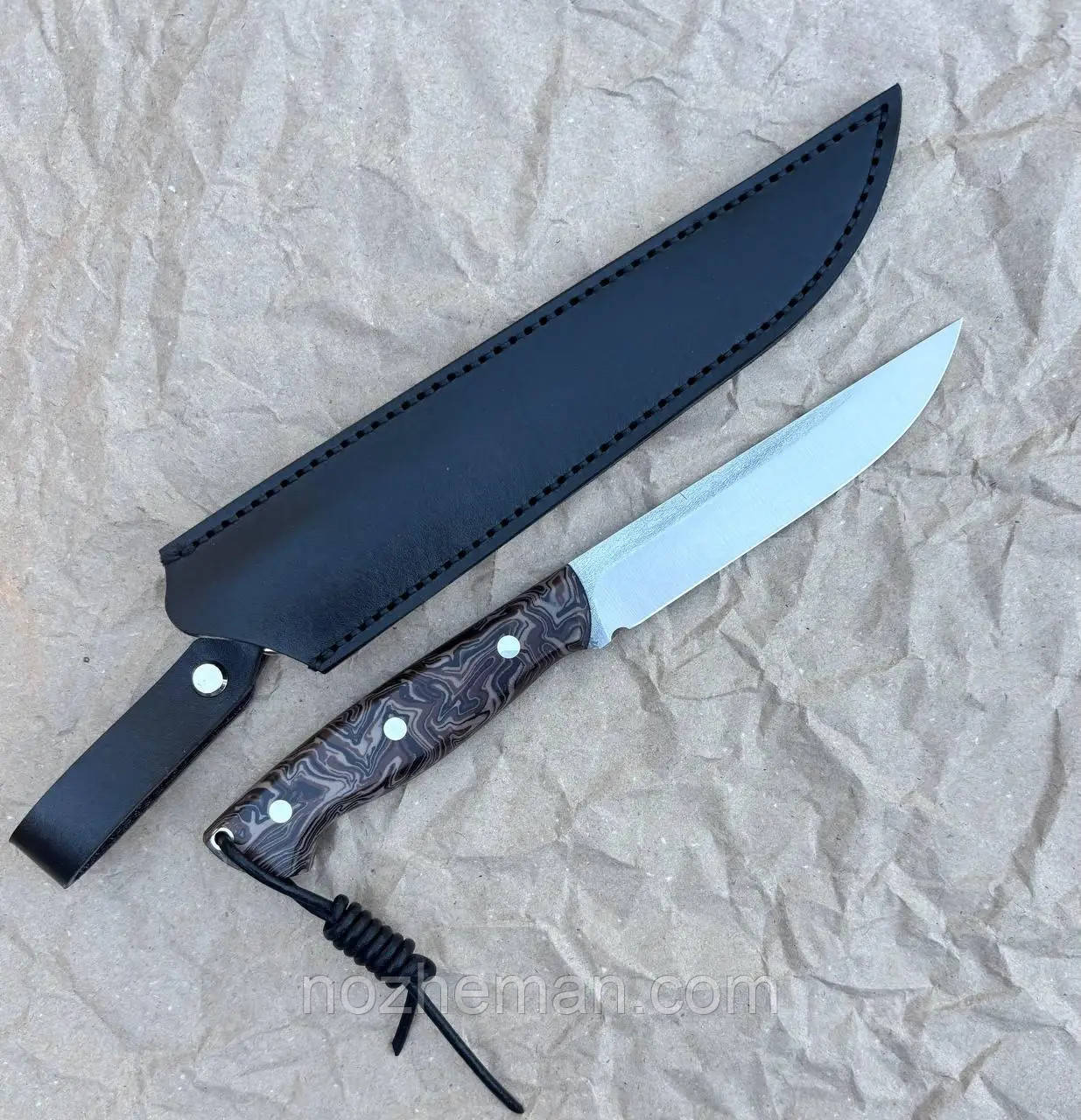 Ніж ручної роботи для полювання та риболовлі Апач 2 зі сталі 50Х14МФ/57-58 HRC, зі шкіряним чохлом у комплекті, фото 1