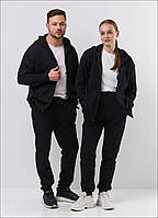 Парний спортивний костюм для чоловіків і жінок зимовий з тринитки на блискавці кофта та штани на флісі чорний