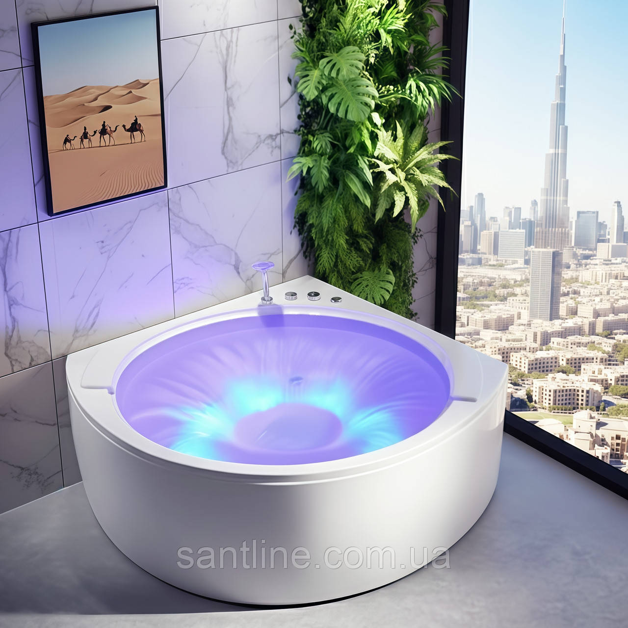 Гідромасажна ванна Golston G-U3605 150x150x63 cм кутовая напівкругла двомістна джакузі, фото 1