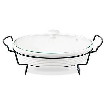 Марміт керамічний овальний із чорною підставкою 30 см Maestro MR-11260-74