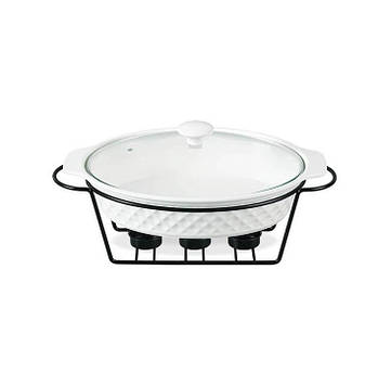 Марміт керамічний овальний із чорною підставкою 37 см Maestro MR-11559-74