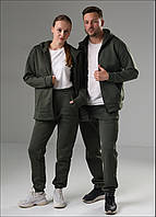 Зимовий парний спортивний костюм на флісі з тринитки на блискавці кофта та штани хакі