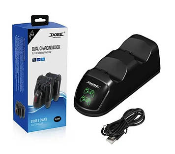 Зарядна док-станція Dobe для DualShock 4 PS4 на 2 геймпада з LED-підсвіткою Чорний