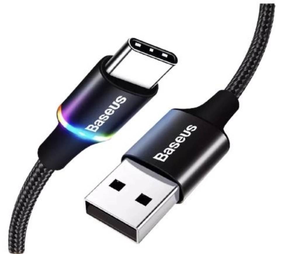 USB Type-C кабель BASEUS з led-підсвіткою 2 м Чорний, фото 1