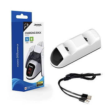 Зарядка для джойстика PS5 Dobe Док Станція для PlayStation 5 PS5 DualSense на 2 геймпада з LED-підсвіткою Білий