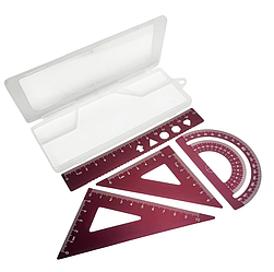 Набір Лінійок метал 15 см + 2 трикутники + транспортир у пеналі 01983