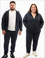 Парний спортивний костюм із тринитки для зими на флісі кофта на блискавці та штани графіт