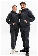 Спортивний костюм парний теплий із тринитки для зими на флісі кофта на блискавці та штани графіт