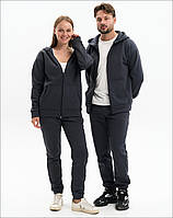 Базовий спортивний костюм для чоловіків і жінок із тринитки для зими на флісі кофта на блискавці та штани графіт