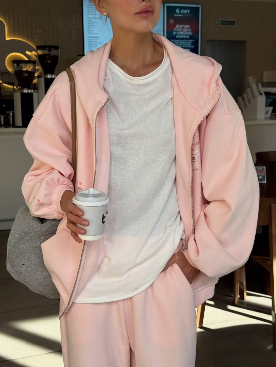 Костюм з трьохнитки пеньє з рукавом рибана Модель: 1555-5982 Колір: барбі, фото 1