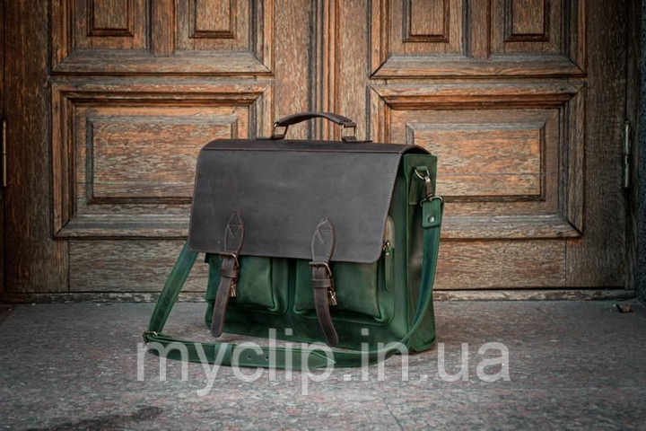 Чоловічий шкіряний діловий портфель, офісні портфелі, портфель для документів шкіряний зелений, фото 1