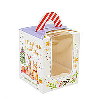 Коробка 82х82х100 (на 1 капкейк) з вікном "Новорічні звірята"