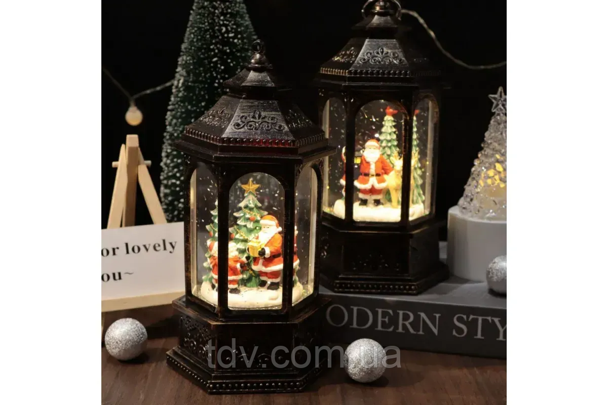 Новорічний LED світильник-декор “Ліхтар” HC-D004, сніжний, з музикою та USB, фото 1
