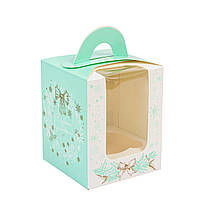 Коробка 82х82х100 (на 1 капкейк) з вікном "Новорічний віночок" тіффані