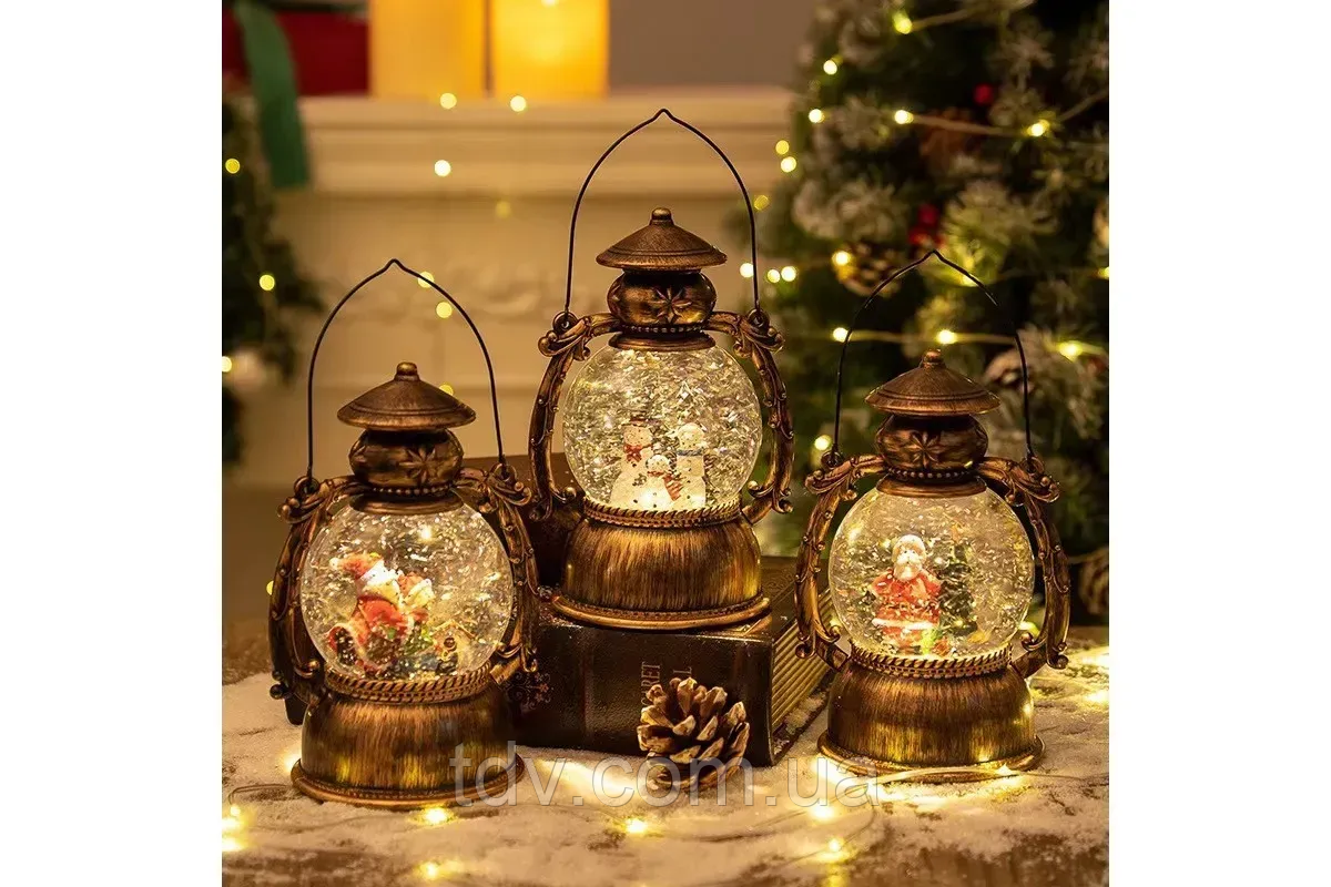 Новорічний LED світильник-декор “Ліхтар-Поні” HC-Q057, сніжний, з музикою та USB, фото 1