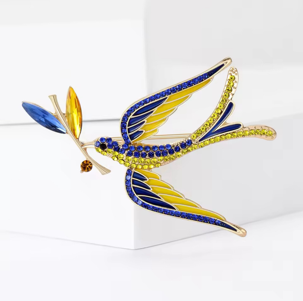 Брошка патріотична Пташка у жовто-синьому кольорі, фото 1