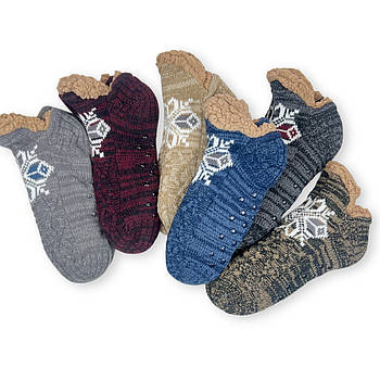 Чоловічі теплі шкарпетки на хутрі з тормозками сніжинка Сірий