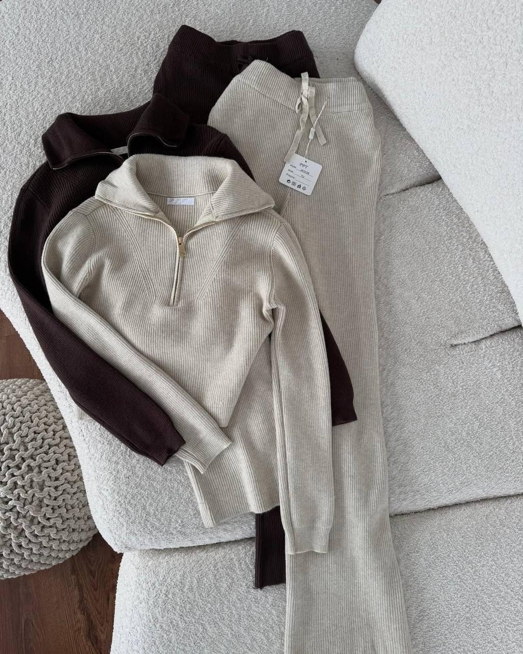 Костюм з ангорою рубчик Модель: 1492-1172 Колір: молочний, коричневий, фото 1