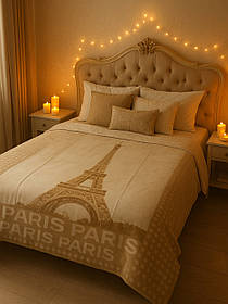 Плед бавовняний Sarar Battaniye двосторонній Париж бежевий 200х240 см