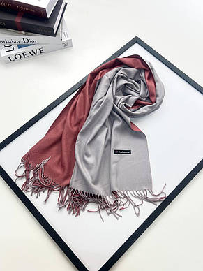 Кашеміровий двосторонній шарф палантин Онтаріо 185*70 см сірий/бордовий, фото 1