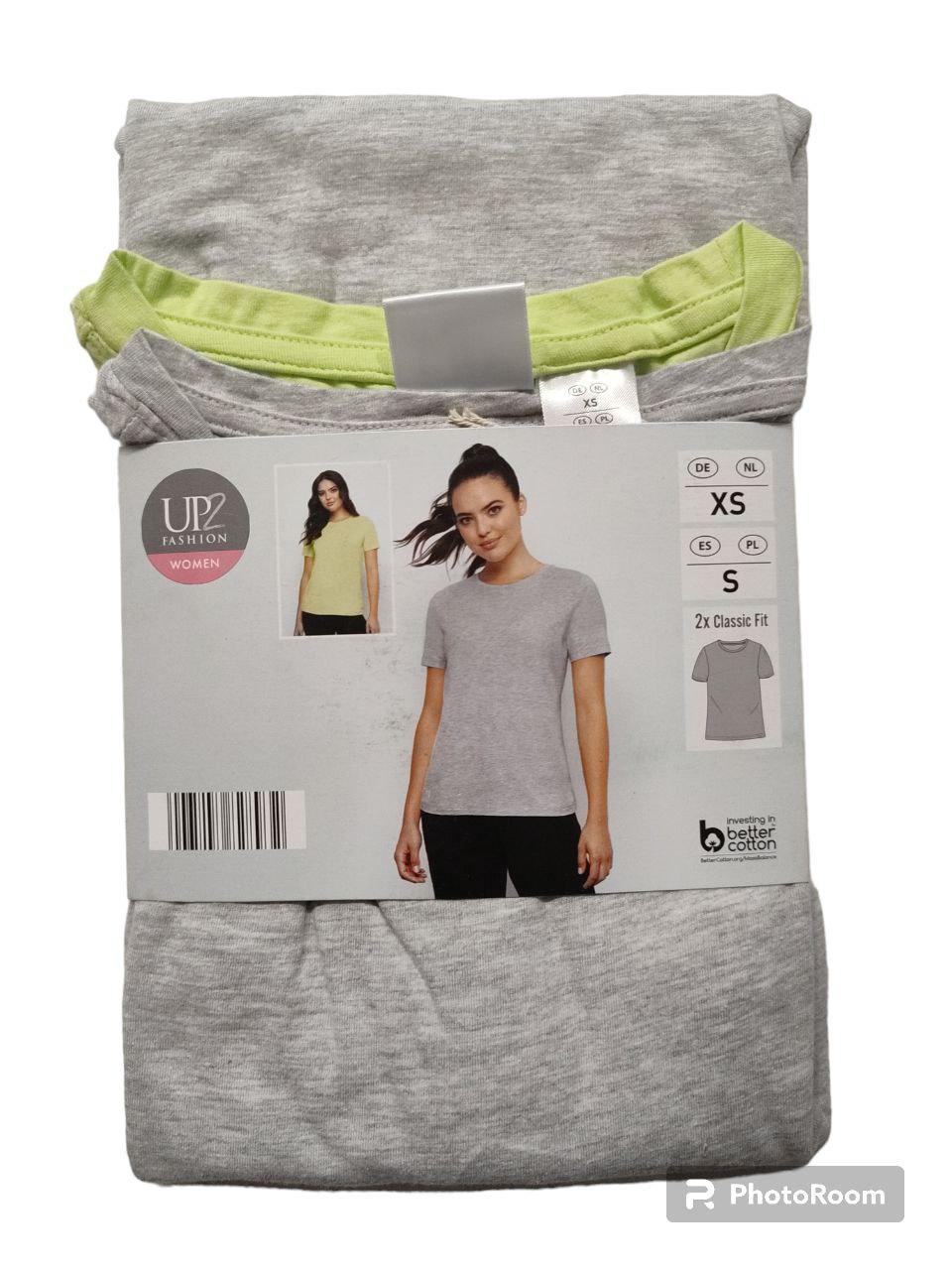 Комплект базових жіночих футболок Up2Fashion (2 шт.) сіра + салатова розмір XS/S, фото 1