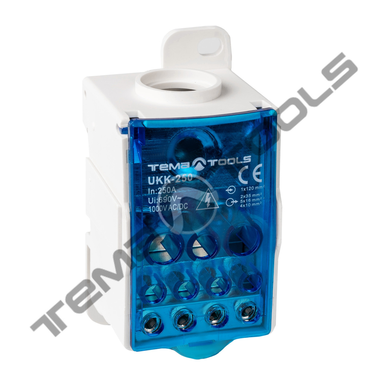 Блок розподільний 250А синій на DIN-рейку – модульний клемний гвинтовий блок