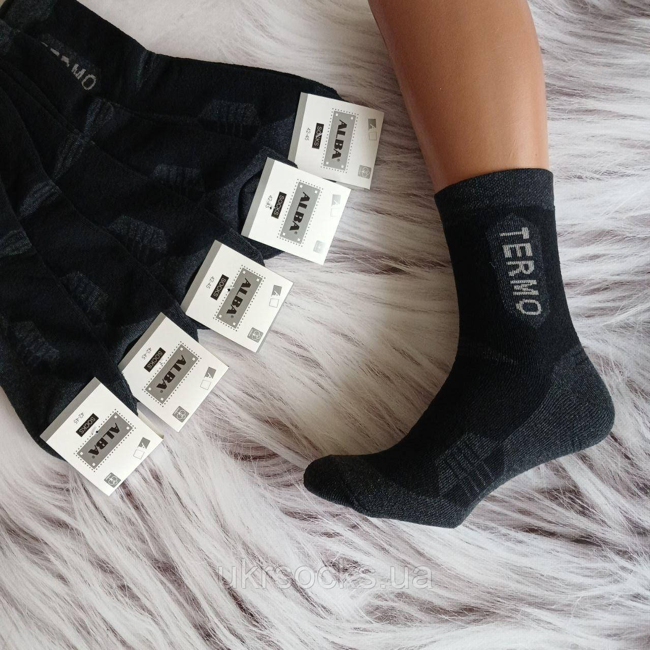 Шкарпетки чоловічі Alba Термо махрові чорні 42-45 | 12 пар, фото 1