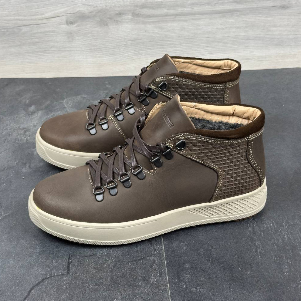 Зимові чоловічі шкіряні черевики, кросівки коричневі утеплені з натуральної шкіри на хутрі на зиму для чоловіків, розмір 40-45, фото 1