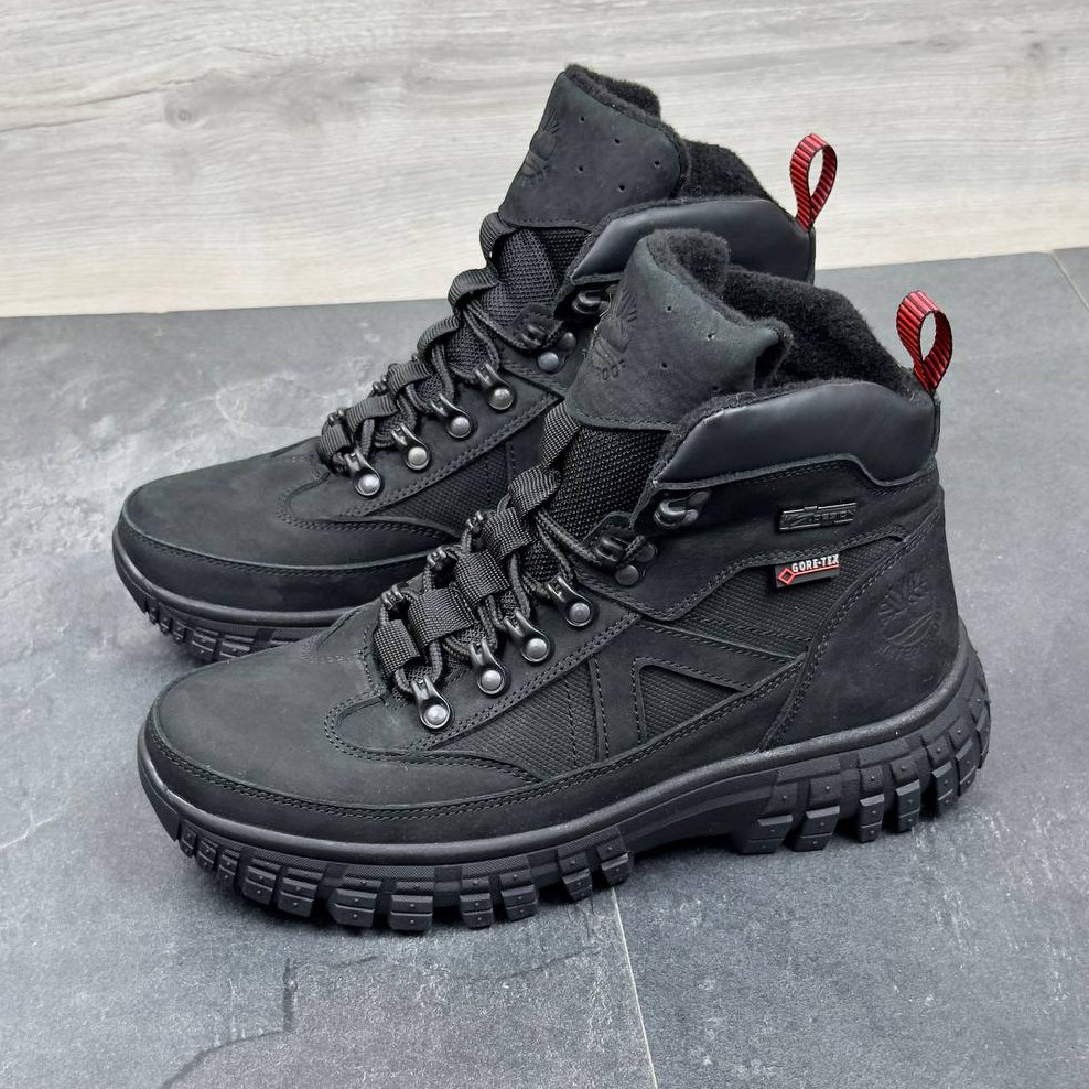 Зимові чоловічі шкіряні черевики, кросівки чорні утеплені з натуральної шкіри на хутрі на зиму для чоловіків, розмір 40-45, фото 1