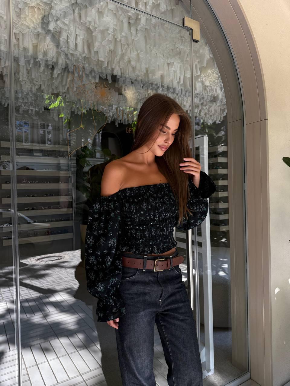 Топ з мусліну Модель: 1432-269 Колір: чорний, білий, блакитний, фото 1