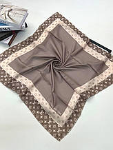Жіноча брендова хустка Louis Vuitton демісезонна 100*100 см коричнева
