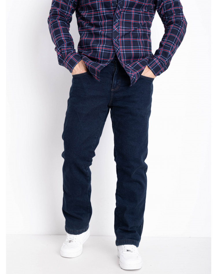 Джинси чоловічі теплі зимові на флісі темно-сині стрейчові класичні розмір 30-36, фото 1