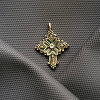 Згарда латунна підвіска з емаллю. Латунні згарди з литтєвої латуні "Pandora" оздоблені гарячою емаллю M037/1 зелений - білий