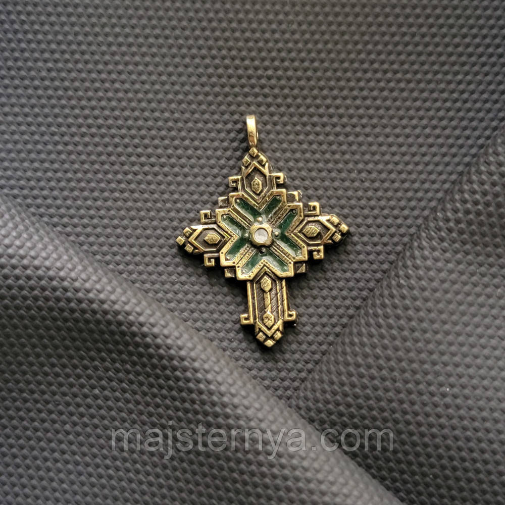 Згарда латунна підвіска з емаллю. Латунні згарди з литтєвої латуні "Pandora" оздоблені гарячою емаллю M037/1 зелений - білий