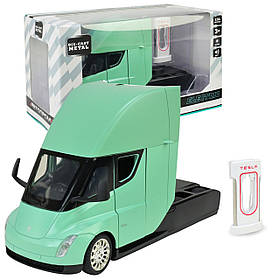 Машина метал Tesla semi truck head Тесла вантажівка зелений 1:24 світло звук 20*7*12см (AP7731)