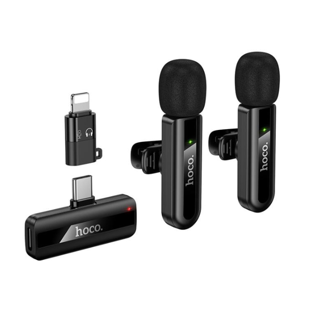 Мікрофон петличний Hoco L20A Fair dual-mic wireless microphone (iP/Type-C) black