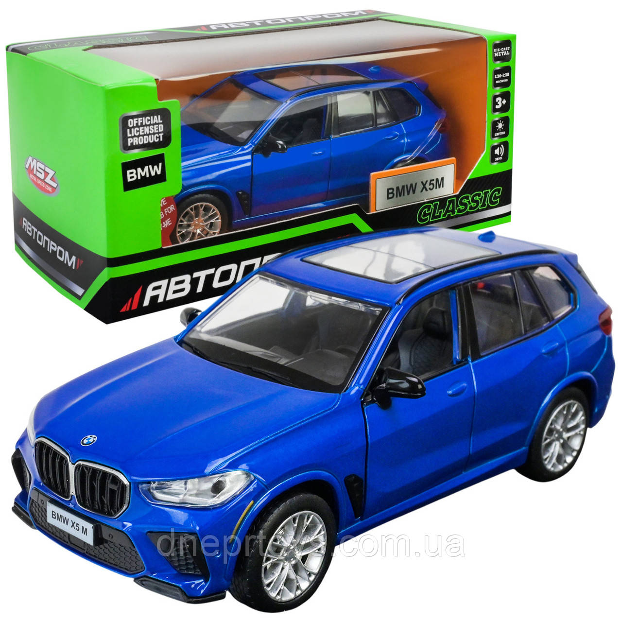 Машина метал BMW X5M синя 1:32 Автопром світло звук відкр двері 15*6*5,5 см (68497), фото 1