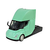 Машина метал Tesla semi truck head Тесла вантажівка зелений 1:24 світло звук 20*7*12см (AP7731), фото 2