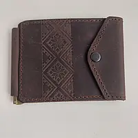 Зажим для грошей Вишиванка - тиснення коричневий (21484)