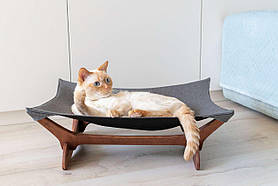 Підлоговий гамак PetJoy для кота з дерев'яною основою, коричневий+сірий