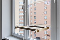 Гамак на вікно PetJoy для кота з дерев'яною основою, білий+беж, фото 5