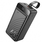 Зовнішній акумулятор Power bank HOCO Element J123C 60000 mAh 3USB, PD22,5W + швидка зарядка батарея заряджання Чорний