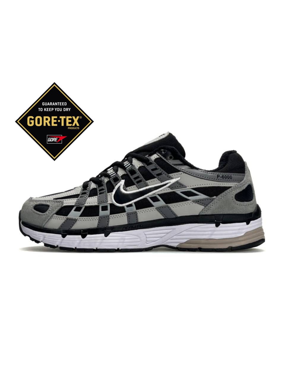 Жіночі термо кросівки шкіра замша Nike P-6000 GTX Black Grey, кеди Найк чорні на флісі. Жіноче взуття