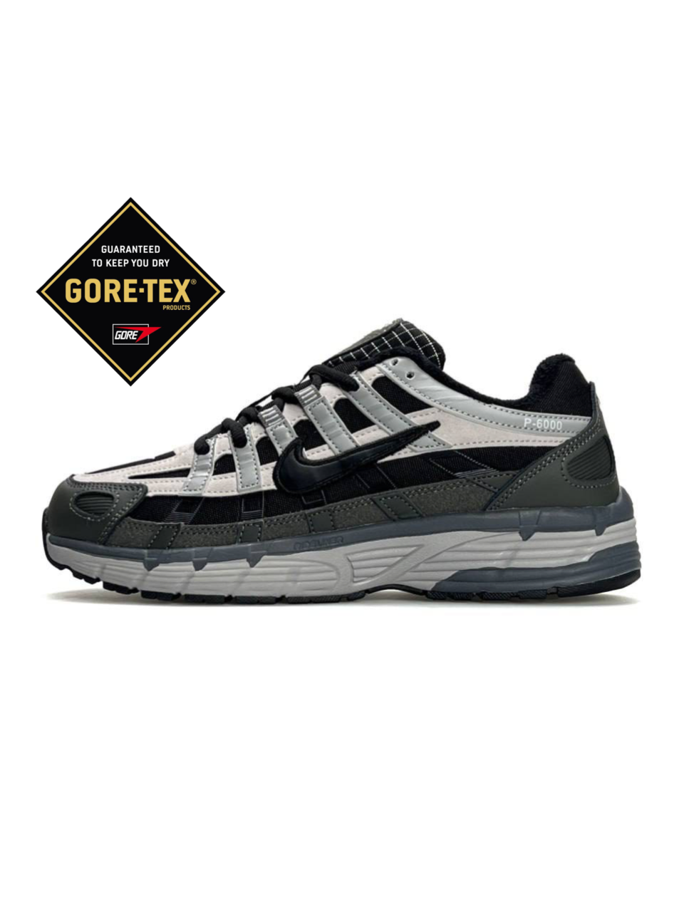 Жіночі термо кросівки шкіра замша Nike P-6000 GTX Khaki Black White, кеди Найк хакі на флісі. Жіноче взуття