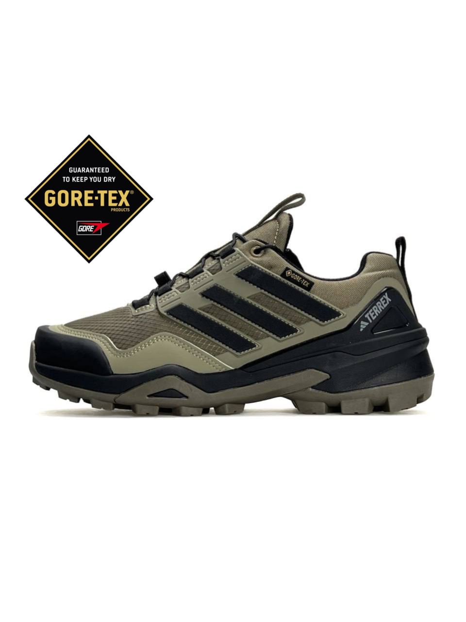 Чоловічі кросівки текстиль термо Adidas Terrex Skychaser GTX Olive Black, кеди Адідас оливкові. Чоловіче взуття